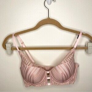 Victorias Secret Bra Very Sexy Lightly Lined Plunge Two Tone Lace Pink Size 34C